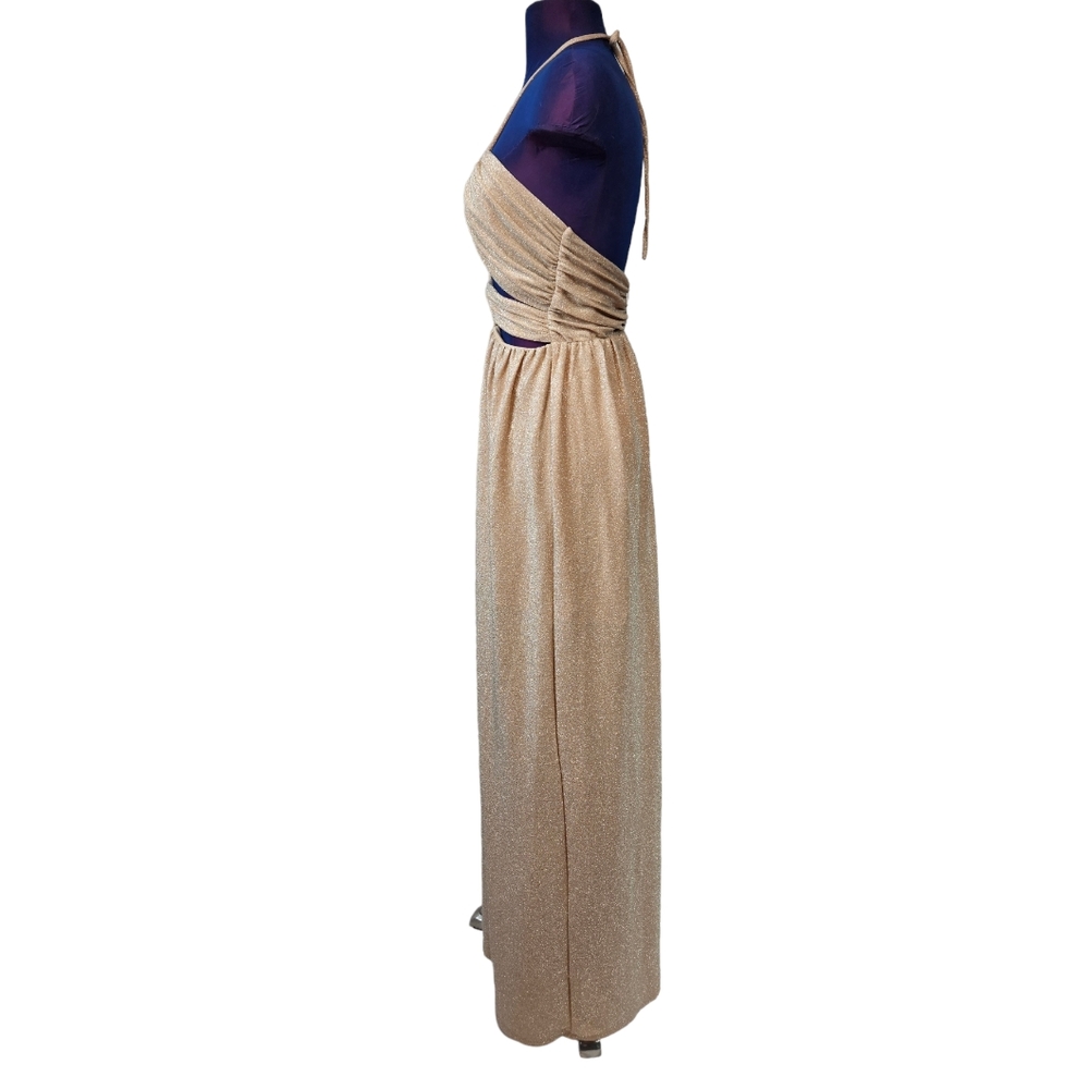 Sold Tobi Formal Cutout Maxi Dress Gold Shimmer Size Small Women's - Picture 3 of 9